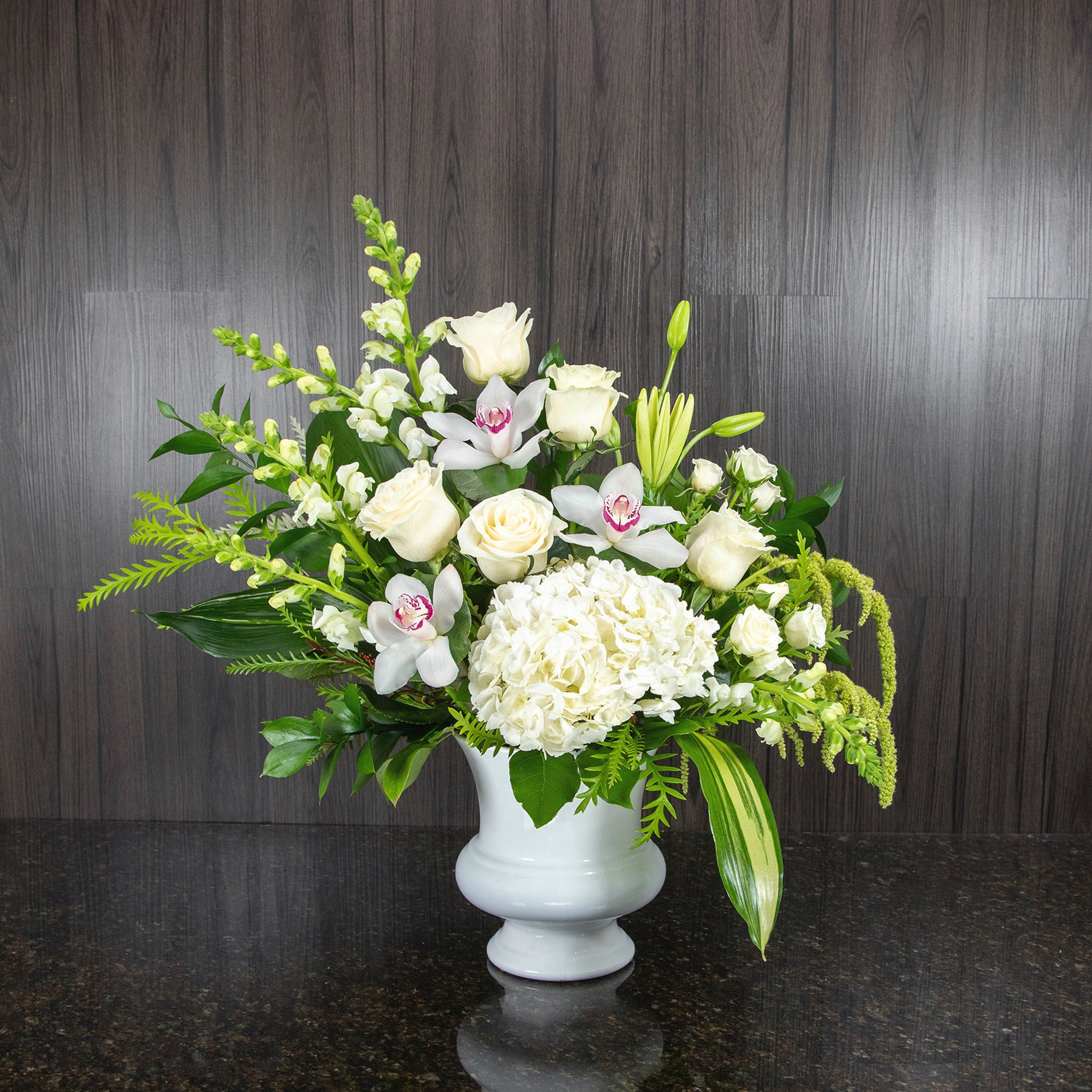 peaceful white lilies bouquet Peaceful Flower Arrangement