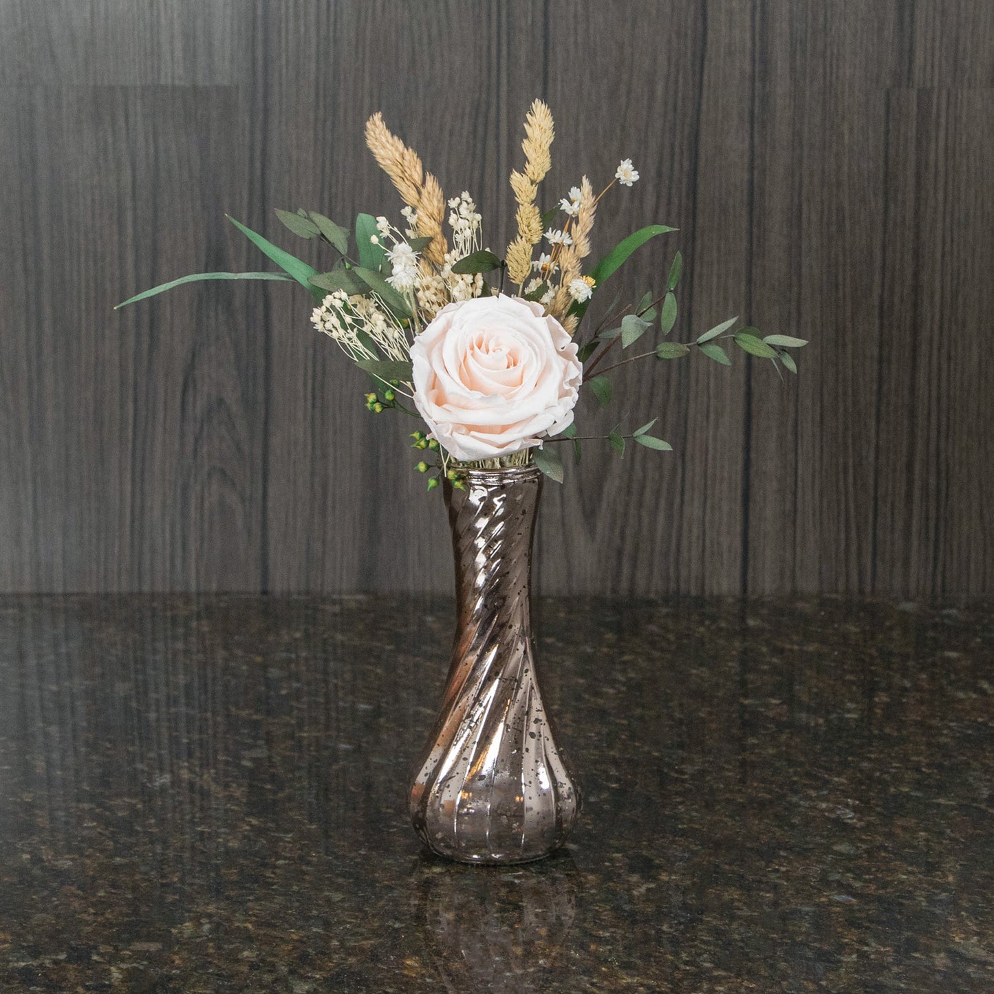Single Preserved Blush Rose in Mercury Glass Vase