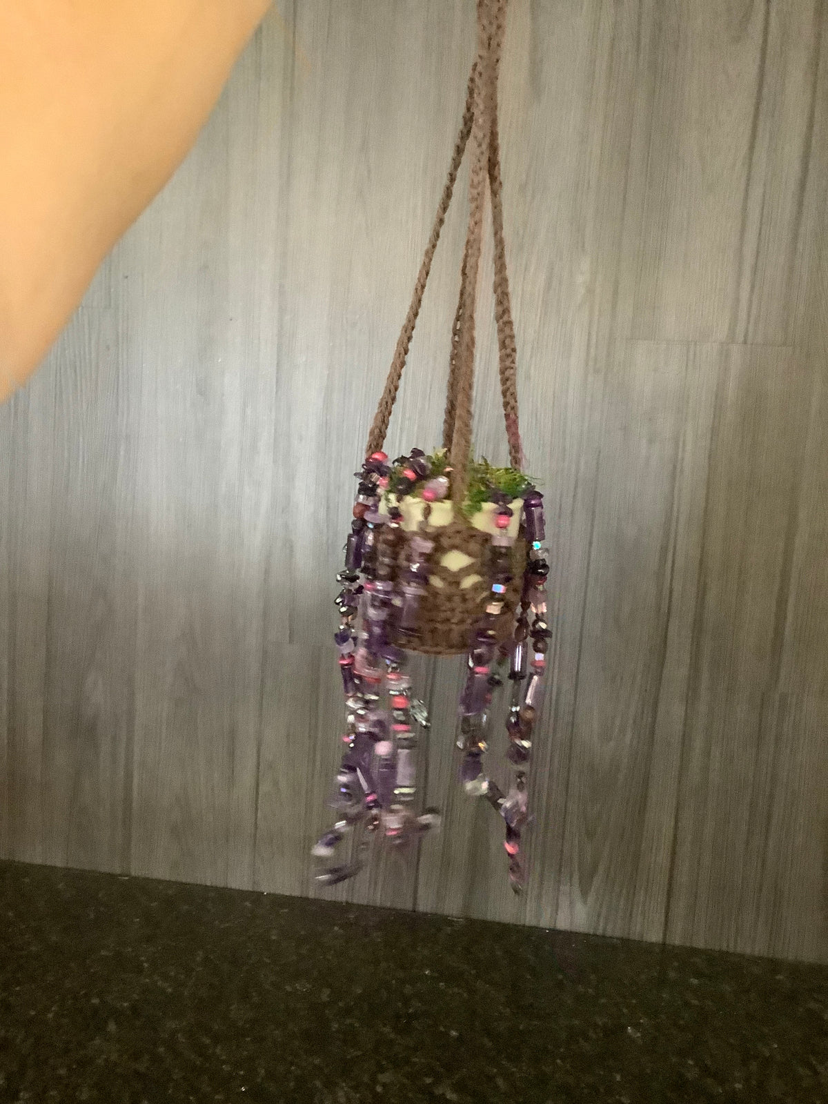 Purple Hanging Beaded Plant Suncatcher