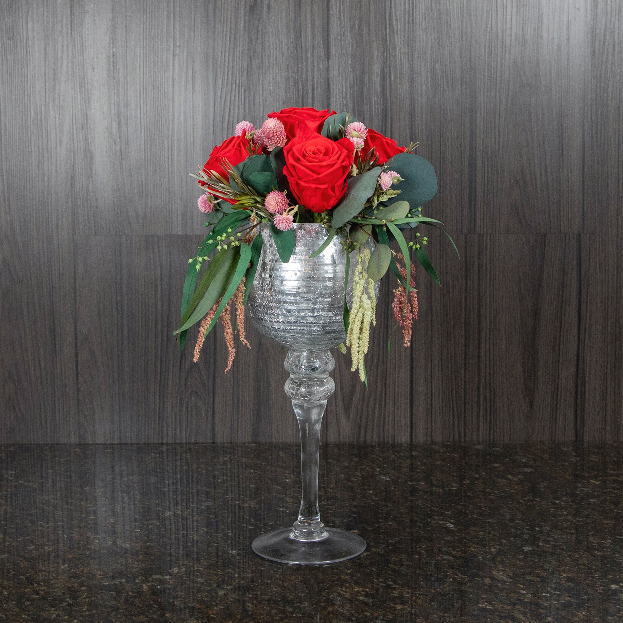 6 Red Preserved Roses in Tall Glass Vase - Le Bouquet Florist in AZ