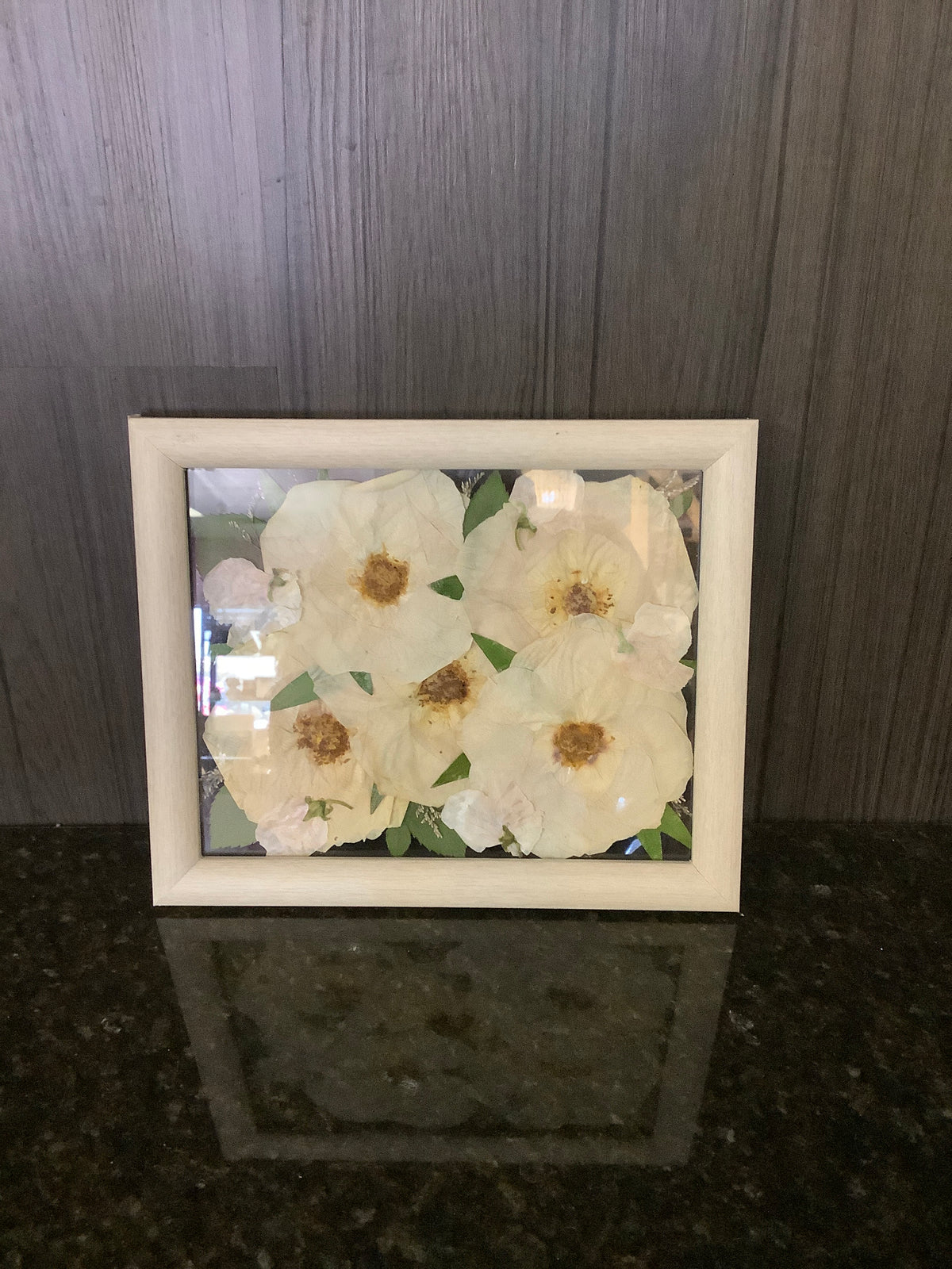 White Pressed Flower Frame - All white, roses, sweet pea