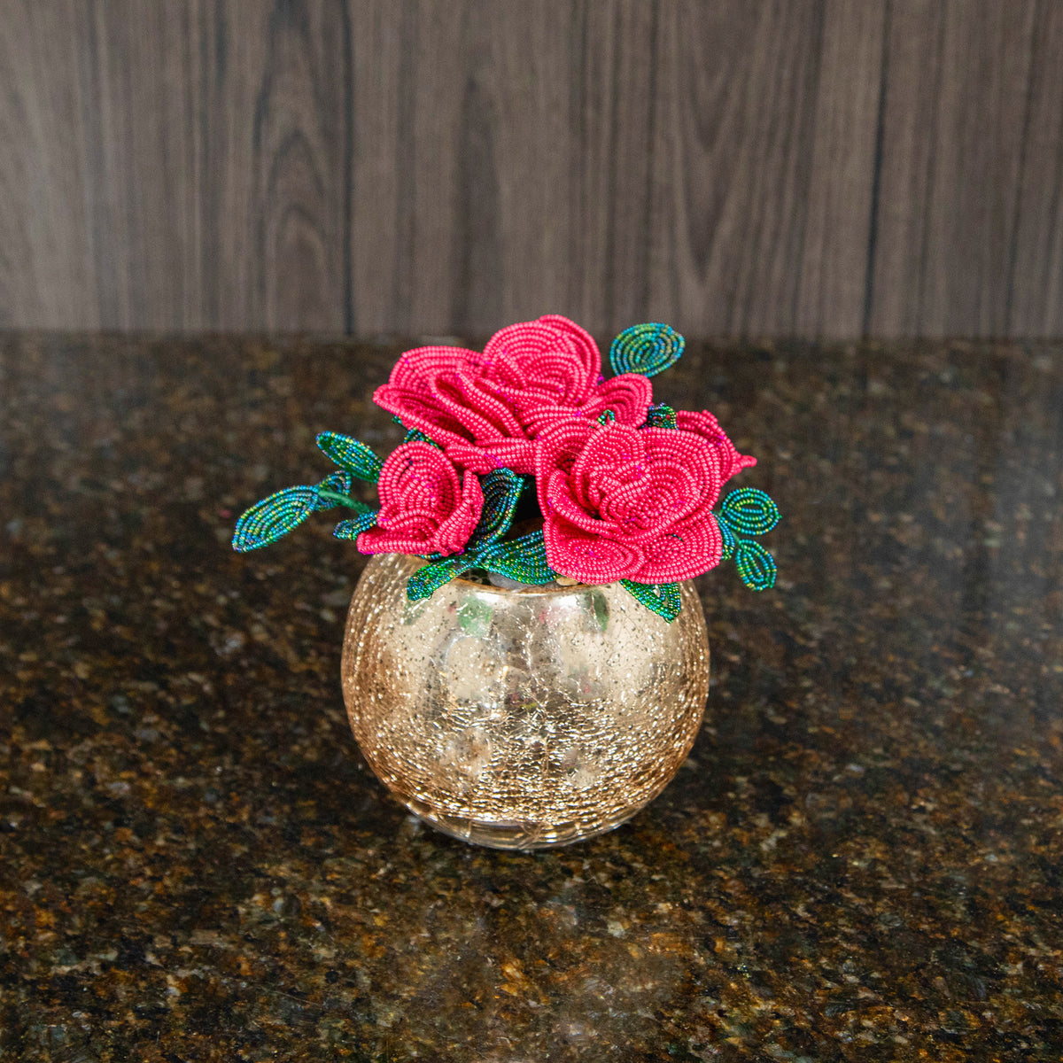 Mini Beaded Roses Handmade French Beaded Roses in Gold Bubble Bowl - Le Bouquet AZ – Le ...