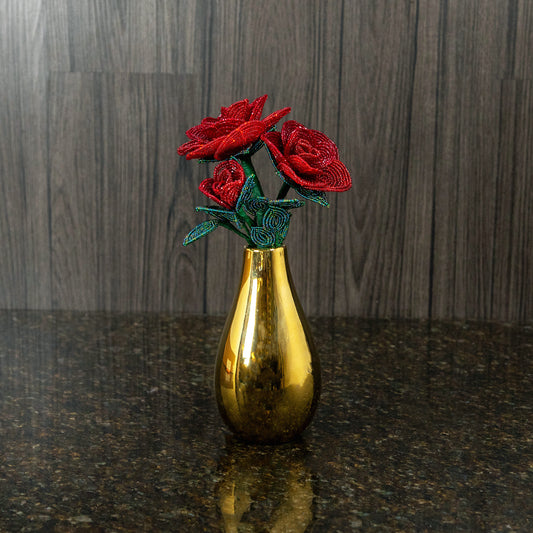 French Beaded Roses in Gold Bud Vase
