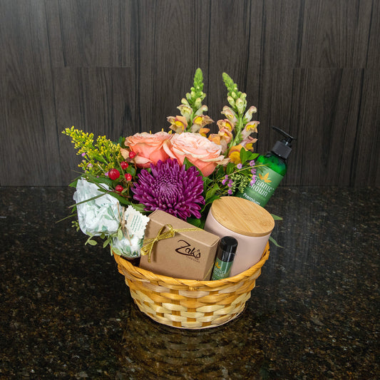 a gift basket with a variety of gifts from businesses local to Arizona