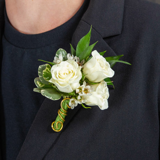 White Spray Rose Boutonniere