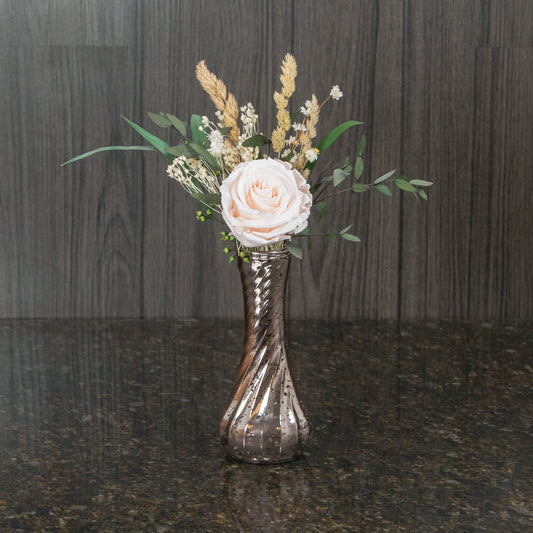 Single Preserved Blush Rose in Mercury Glass Vase